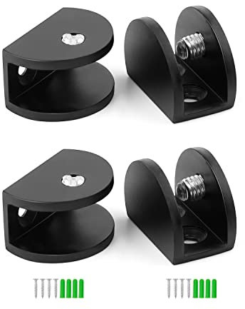 WJUAN 4 Pezzi Reggimensola vetro, Staffe per mensole di Alluminio con Viti Antiscivolo, Reggimensola nero per vetro Regolabile può essere Utilizzato per 6-10 mm Vetro e Pannello in Legno