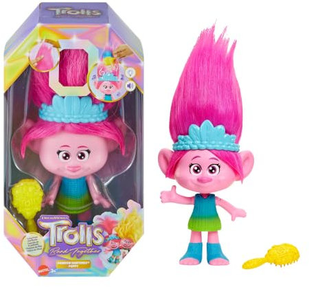 Mattel Trolls HTP28 Hairtunes Poppy Regenbogen-Haarpuppe in Regenbogenfarben, Höhe 30 cm
