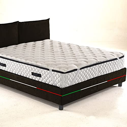 GEEMMA s.r.l. Matratzentopper für Matratze mit Füllung aus sehr antiallergener Faser, für Doppelbett, Höhe 3/4 cm, mit Eckgummis zur Befestigung an der Matratze, Topper 160 x 195 cm
