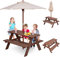 DREAMADE Table de Pique-Nique 89x79x50CM Enfant 3-8 Ans en Bois Table et Bancs de Camping Enfant avec Parasol Amovible Table d'Activités Garçons Filles pour Jardin,Cour,Pelouse (Noyer)