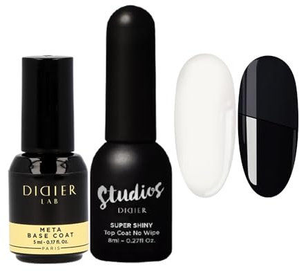 Didier Lab - Base Coat Top Coat UV - Meta Base Gel - No Wipe Top Coat Gel UV Super Shiny - LED UV Nagellack Set - UV Gel Nagellack - Shellac Set - Stärkt Schwache Nägel - Lang anhaltend - Gellack Set