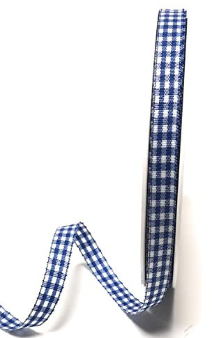 s.dekoda Schleifenband 50m x 10mm Blau - Weiß Karoband Vichykaro gewebtes Dekoband kariert