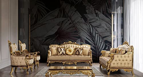 JV Möbel Goldene Sofagarnitur Barock Rokoko Set Komplett Couch Sofa 5tlg. Neu