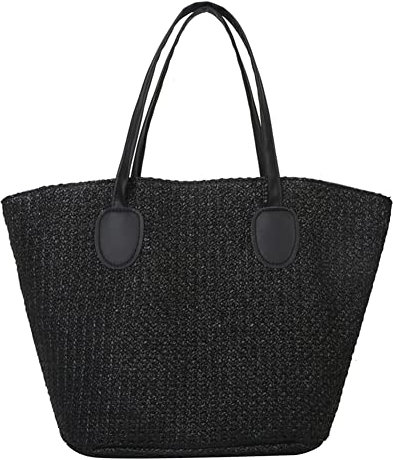 popyes Sac de Paille Femme Sac à Bandoulière en Paille de Grande Capacité Sac de Plage Femme Paille élégant Sac Porté épaule Sac Fourre-tout Mode Décontracté Sac à Main d'été pour Vacance Voyage