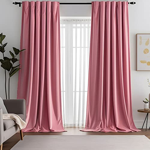 Aljctns Tende in velluto rosa cipria lunghe 243,8 cm, lussuose tende oscuranti per camera da letto e soggiorno, isolamento termico, super morbide, tasca per asta e linguetta posteriore, 132 x 244 cm,
