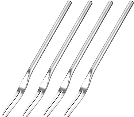 sourcing map 4-Piece Stainless Steel Fruit Forks, 5.12-Inch Salad Fruit Tasting Forks Dessert Cake Forks 2 Prong Tasting Appetizer Forks for Birthday Party Wedding Restaurant