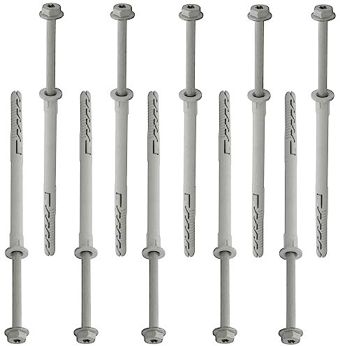 AERZETIX - C67140 - Lot de 10 Chevilles en Plastique Ø10x160 mm à collerette + 10 vis Ø7x170 mm autotaraudeuses à collerette à tête hexagonale Empreinte étoile TX40 - béton Brique perçage Fixation