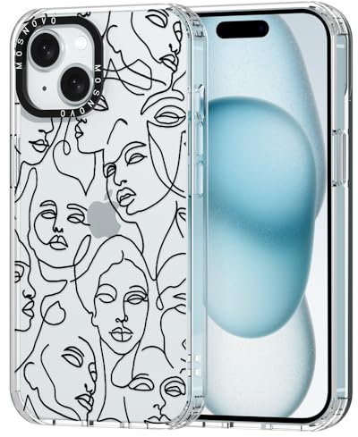 MOSNOVO für iPhone 15 Hülle – Durchsichtige, schlanke, stoßfeste TPU+PC-Handyhülle, [6,6 Fuß Fallschutz/Anti-Abziehen] - Abstrakte Gesichts-Linienkunst
