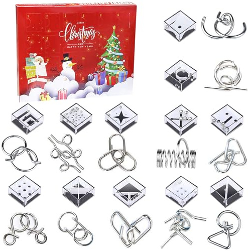 Adventskalender 2025 Weihnachtskalender Geschenke 24 Stück Metallpuzzle Knobelspiele Metall IQ Puzzles Knobelspiele Geschicklichkeitsspiel für Jugendliche & Erwachsene