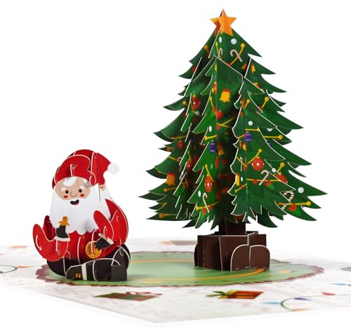 Magic Ants Weihnachtskarte – 3D-Pop-Up-Karte mit festlichem Weihnachtsmann und Weihnachtsbaum