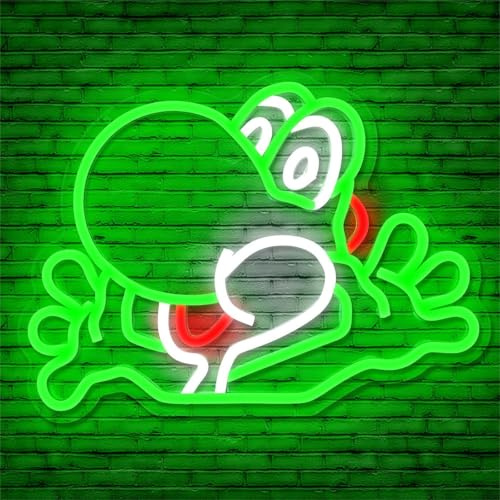 Yoshi Neonschild für Wanddekoration, dimmbar, Anime-Neonschild, grüne LED, Anime-Neonlichter, Neonschilder, Kinder-Neonschild, Anime-Gamer, Neonschild für Spielzimmer, Wohnzimmer, für Kinder,