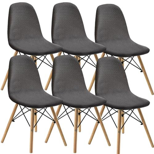 KELUINA Esszimmerstühle Stuhlhussen 2/4/6er Set,Stil Shell Esszimmerstuhl Mid Century Modern Stuhl Sipcover,Gepolsterte Esszimmerakzent Seitenstühle Bezüge (Dunkelgrau,6 PCS)