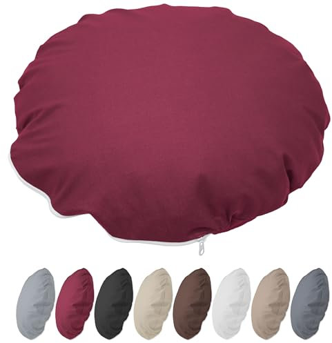 Nurtextil24 Kissenbezug Rund 100cm Ø Durchmesser Bordeaux Reißverschluss 1m Bodenkissen Sitzkissen Rundkissen Stuhlkissen 100% Baumwolle Bettkissen Sofakissen Kopfkissen Hülle Überzug