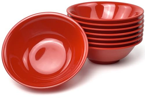 EWEIGEER 6-inch Melamine Bowls for Cereal Salad Rice Soup Dessert Snack Candy Ice-Cream Pudding Fruit Plastic Bowl.(8 PCS) Red