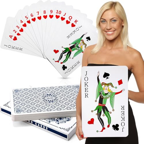 Cholemy Cartas gigantes de 11 x 17 pulgadas, cartas gigantes de impresión grande, cartas de mazo completo de gran tamaño para niños y adultos, decoraciones de fiesta (azul)