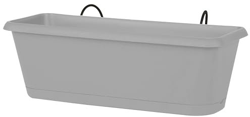 EDA - Jardinière Chorus 50 cm - avec Plateau Clipsé et Réserve d'eau + Support Invisible - 9,4 litres - 48,8 x 18,8 x H.16,1 cm - Gris béton