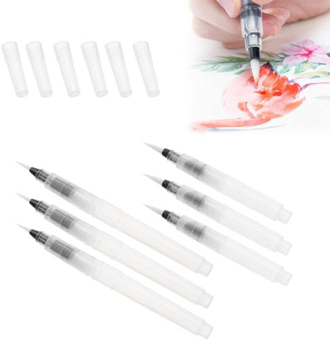Stylos Pinceau à Eau,Pinceaux Aquarelle à Reserve d'eau Rechargeables,Pinceau à Eau avec Réservoir,Pinceau Aquarelle,Ensemble de Stylos Aquarelle,Stylo Aquarelle Multifonctionnel 6 Pièces Tokaneit