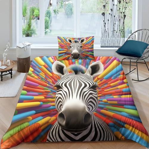 Gut erzogenes Zebra Betten Set 3D Gedruckter Bettwäsche lustige Tiere Bettbezug Set Sanft Mikrofaser Geeignet Für Männer Und Frauen Mit Reißverschluss Und Kissenbezug 2 Teilig Single（135x200cm）