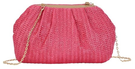 Fecialy Bolso de Paja para Mujeres Bolso de Playa de Verano Dumpling Bolso de Paja Bolsa de Ratán Tejida de Playa