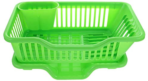 DECHOUS Escurreplatos De 3 Piezas Escurridor De Platos De Plástico 3 En 1 Cesta Para Cubiertos Con Tabla De Goteo De Agua Y Soporte Para Utensilios Para Encimera De Cocina Verde