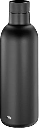 cilio Gourde isotherme Deluxe en acier inoxydable - Bouchon à 360° - Système à double paroi - Incassable et anti-fuite - 18 h chaud et 24 h froid - 650 ml - Hauteur : 24,5 cm - Noir