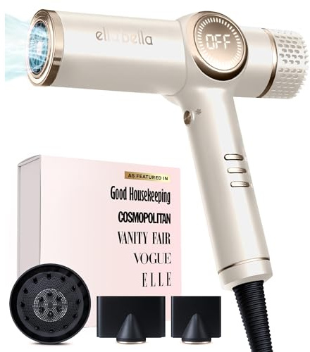 ELLA BELLA® Ionic Hair Dryer with Diffuser - Negative Ion Blow Dryer, Quiet