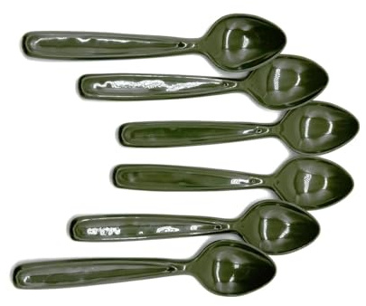 6 Stück Löffel Esslöffel Suppenlöffel Mehrzwecklöffel aus Kunststoff, Mehrwegbesteck, Farbe Oliv