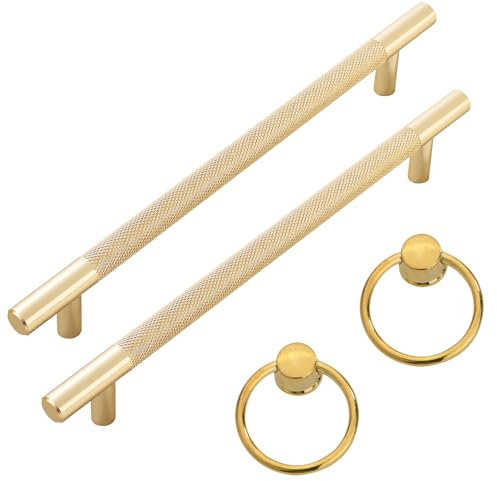 ZBHDEYG 2 Poignées Dorées, 2 Anneaux De Tiroir, Poignées D'Armoire, Poignées De Porte De Placard, Poignées De Cuisine En Laiton, Poignées De Tiroir Dorées