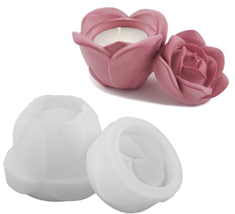 Rose Flower Resins Jar Molds 3D Rose Flower Resins Molds with Lid for Making Candle Cup Holder Jewelry Storage Jar