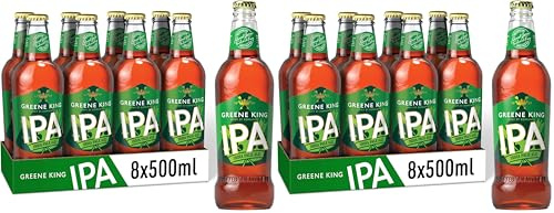 Greene King IPA Ale Bottled Beer, Case of 8x 500ml beer bottles (Pack of 2)