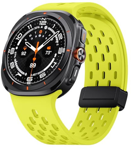 NotoCity für Samsung Galaxy Watch Ultra Armband, Silikon Uhrenarmband für Samsung Galaxy Watch Ultra 47mm für Frauen Männer, Sport Atmungsaktiv Magnetisch Einstellbar armband(Fluoreszierendes Gelb)