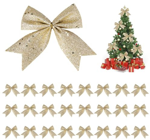 Weihnachtsschleifen Schleifen 25 Stück Weihnachtsschleifen Bogen Hänge Deko Weihnachten Schleifen Glitzer Gold Weihnachtsbaum Weihnachtsbaumschmuck für Weihnachten Urlaub Hochzeit Deko