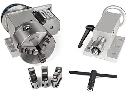 KVLHCSVA CNC-Drehachse, 4. Achse mit 3-Backenfutter, K11-100 mm Hohlwellen-Teilkopf, Rotations-A-Achse, mit 65 mm Reitstock, Untersetzungsverhältnis: 6:1 für CNC-Fräs-, Dreh- und Graviermaschine