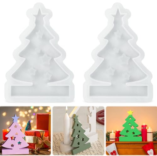 Silikonformen Gießformen, 2 Stück Weihnachtsbaum Teelichthalter Kerzenformen, silikonform tannenbaum, silikonform weihnachten, für Kerzenherstellung, Handgefertigte Seife, DIY Handwerk