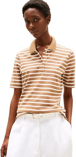 Tommy Hilfiger Damen Poloshirt Kurzarm 1985 Pique Regular Fit, Mehrfarbig (Hickory/Ecru STP), XXL