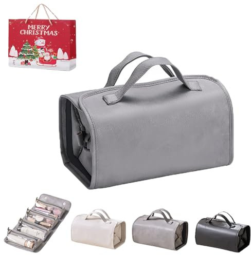 Trousse de toilette de voyage 4 en 1 amovible en cuir étanche avec compartiments multiples à suspendre, gris, Mode