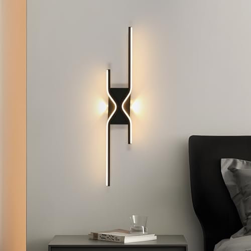 Riserva LED Wandleuchte Innen Modern, 25W LED Wandlampe Schwarz, Kreative Wandleuchte lang für Wohnzimmer, Schlafzimmer, Flur, Treppe, 3000K Warmweiß