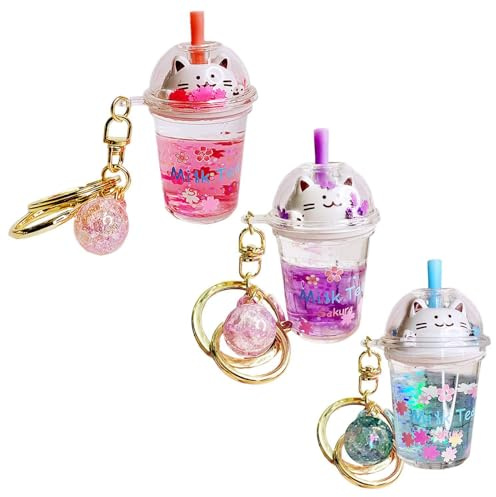 3 Pieces Cat Milk Tea Shape Keychains, Cute Cartoon Keychains, Creative Keychains, Girl Keychains, Bag Decoration Pendants