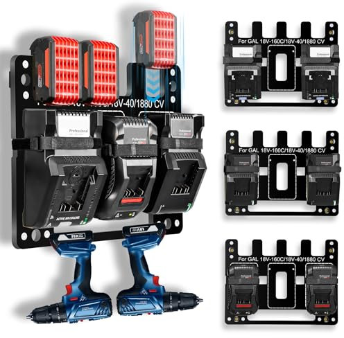 Hksod Wandhalterung für Bosch Akkus und Ladegeräte - Passt für Bosch 18V Serie, fasst 4 Akkus + 2 Ladegeräte, Schwerentflammbarer Kunststoff, Einfache Installation für Werkstatt/Garage