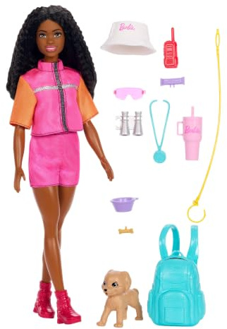 Barbie Brooklyn Outdoor-Abenteuer Modepuppe mit Abenteuer-Outfit | mit 10+ Camping-Zubehörteilen sowie einem Hundewelpen, JJV60