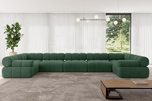 ALTDECOR Modulares Sofa Ecksofa in U-Form Corner modular Sofa Eckcouch Couch Wohnlandschaft Cauchsofa Polstersofa Birno-U3-475x190x70 cm Grün