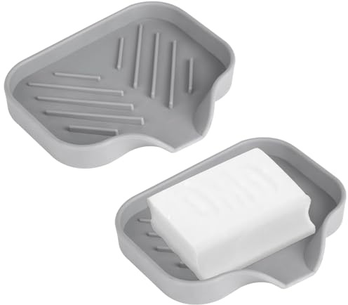 2 Pièce Porte Savons Silicone, Porte-Savon en Silicone avec Trous de Drainage et Motifs Antidérapants - pour Salle de Bain, Douche et Cuisine