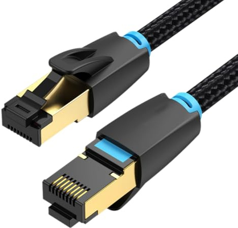 Harewtwy Cable Ethernet Cat 8 de 8 M de Longitud, Cable de Conexión RJ45 de 40 Gbps y 2000 MHz, Cable de Red de Alta Velocidad para Juegos, Portátiles y Routers.