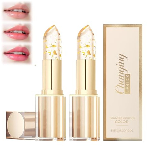 Magischer Temperatur Farbwechsel Lippenstift, Goldfolien Magic Temperature Farbwechsel Lippenbalsam, Feuchtigkeitsspendend Jelly Lipgloss, Wasserdicht & nicht leicht zu verblassen