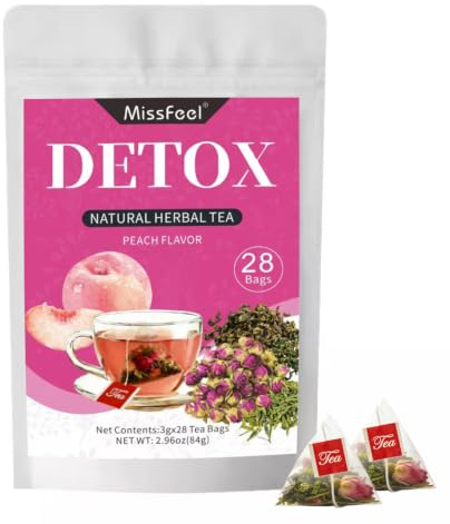 Herbal Detox Tea for Gentle Cleanse & Metabolism Support - 28 Days Supply, Peach Flavour with Green Tea & Dandelion, Vegan & Sugar-Free Wellness Tea(28 Pcs,1 Bag)