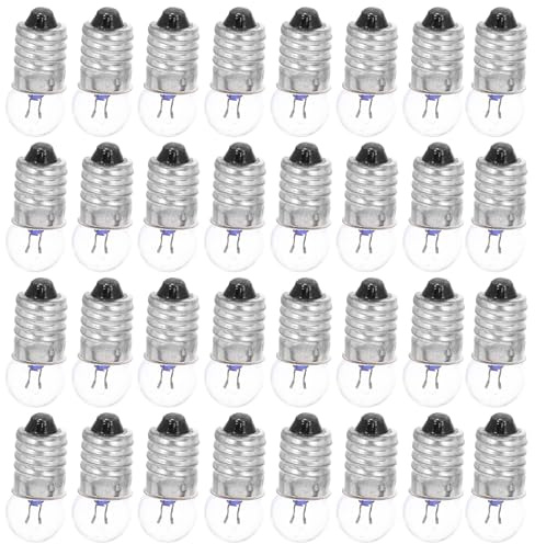 MOBUTOFU 2.5V Miniature Light Bulbs E10 Screw Base 50Pcs for Student Electrical Experiment Supplies and Flashlight Bulb Replacement, Small Round 1X2.3Cm