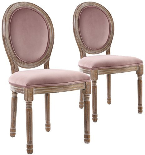 Louis XVI Set mit 2 Medaillon Stühlen, Patiniertes Holz & Samtbezug Rosa