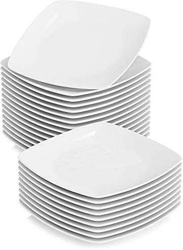 MALACASA, Series Julia, 9.5 Dinner Plates Ivory White Square Porcelain Dinner Plate Set, Pack of 24 (23.5 * 23.5 * 2cm)