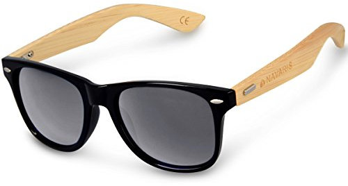 Navaris Holz Sonnenbrille UV400 - Unisex Damen und Herren Brille mit Bambus Bügeln - Holzbrille mit Etui - unterschiedliche Farben