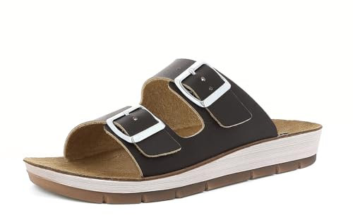 inblu Ciabatte Donna a Doppia Fascia con Maxi Fibbie e Plantare in Vera Pelle, dal 35 al 41, Sandali, Nero, 40 EU